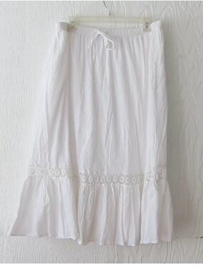 Cathy Daniels White Crochet-Trim Midi Skirt Gauze